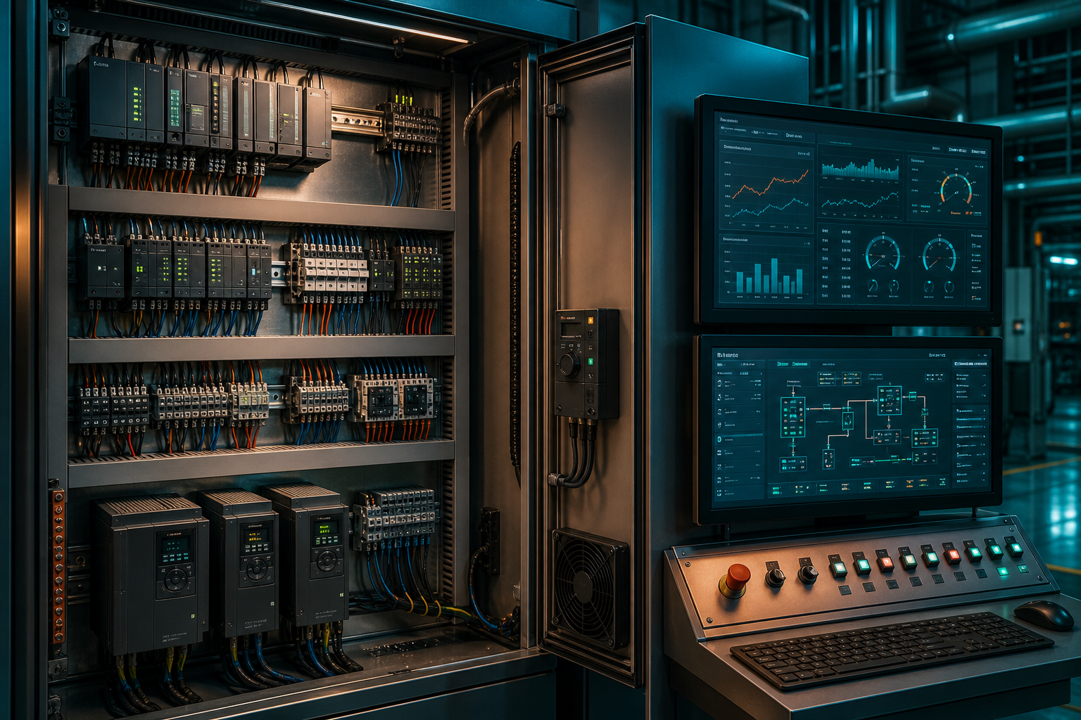 PLC, VFD, HMI and SCADA industrial control environment